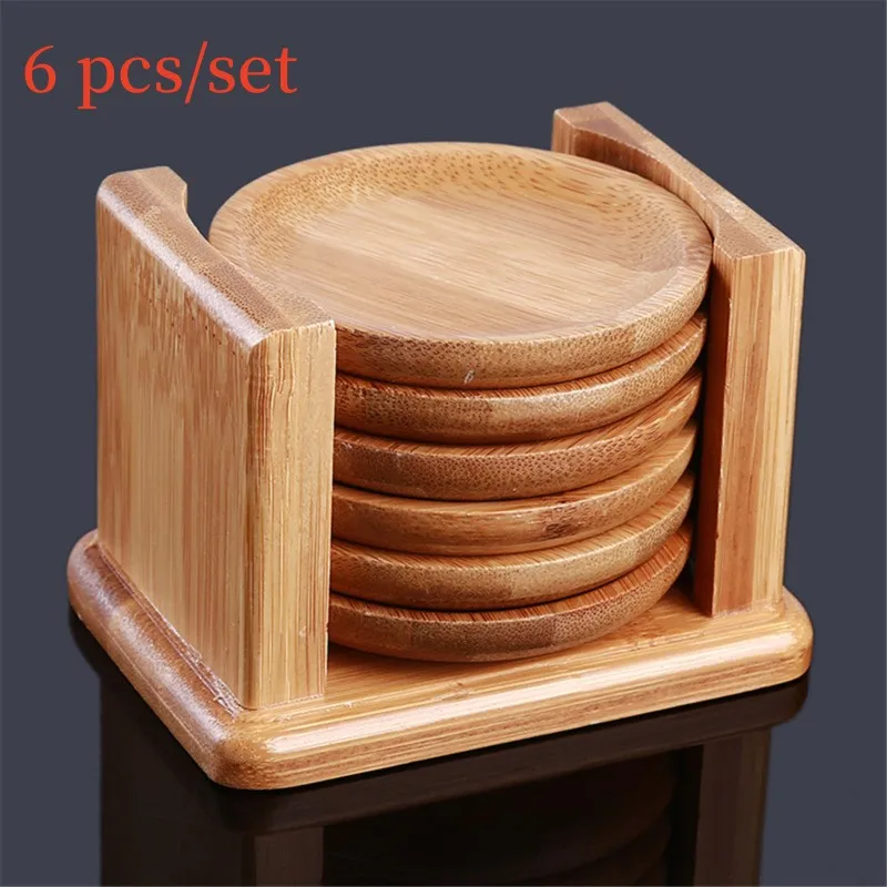 Marble Coaster Set - Posavasos de bambú de forma redonda