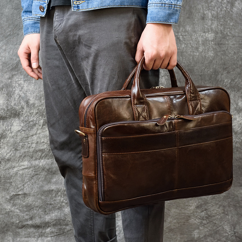 Leather Briefcase - Bolso de mano de cuero genuino