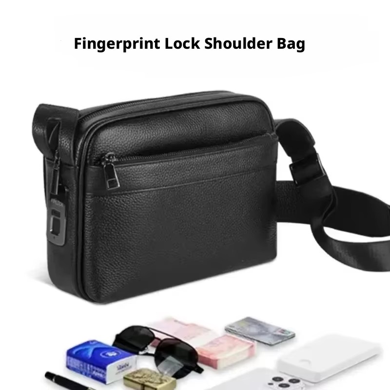 Leather Wallet Men - Bolsos con cerradura de huellas dactilares
