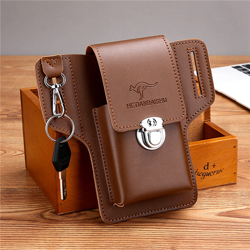 Leather Wallet Men - Bolso con cinturón para teléfono para