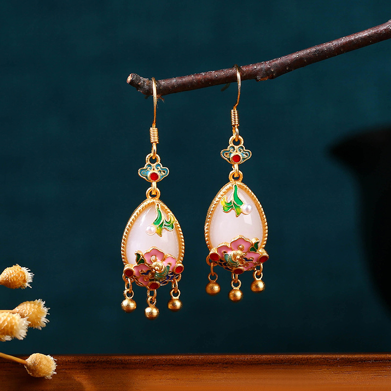 Gold Plated Jewelry - Pendientes de Jade Natural con Forma