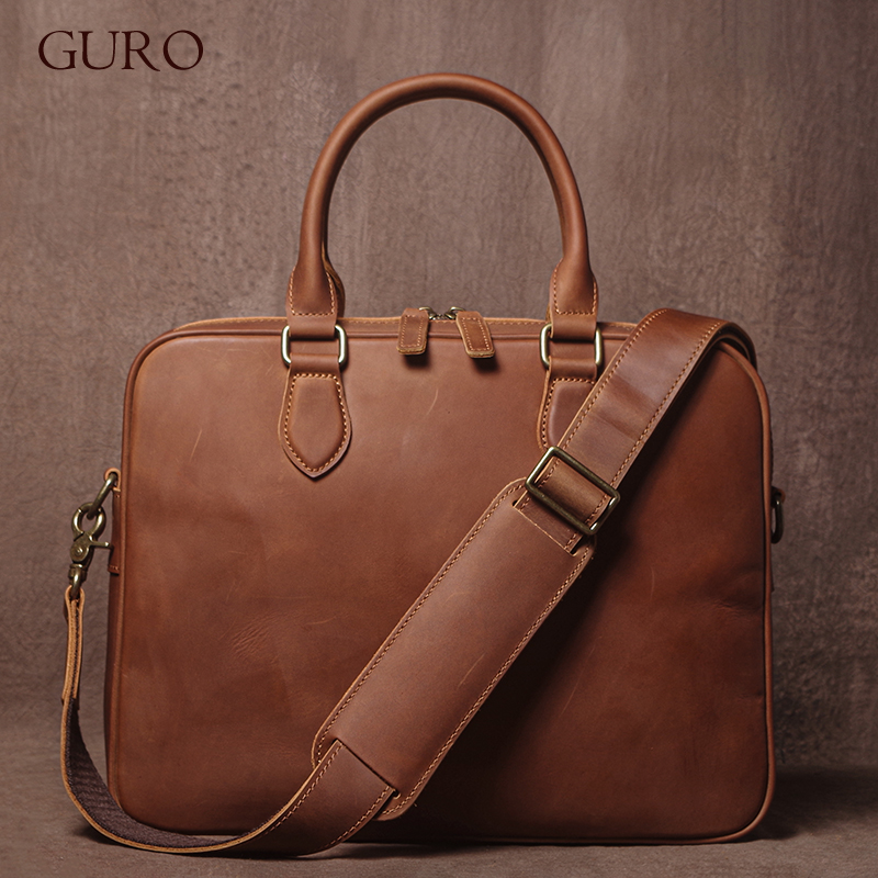 Leather Briefcase - GURO-maletín de piel de vaca Crazy