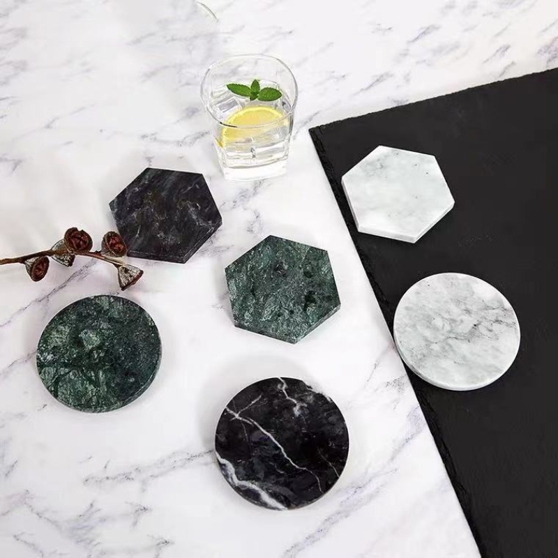 Marble Coaster Set - Posavasos de mármol Natural, posavasos redondos