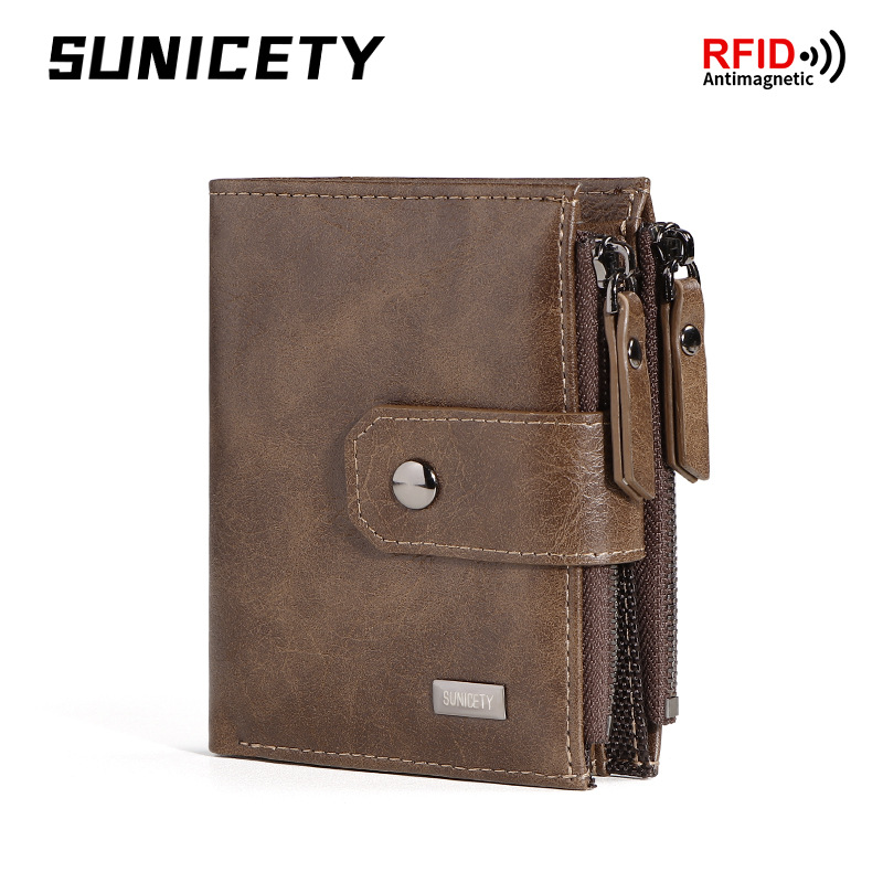 Leather Wallet Men - Cartera corta delgada de cuero de
