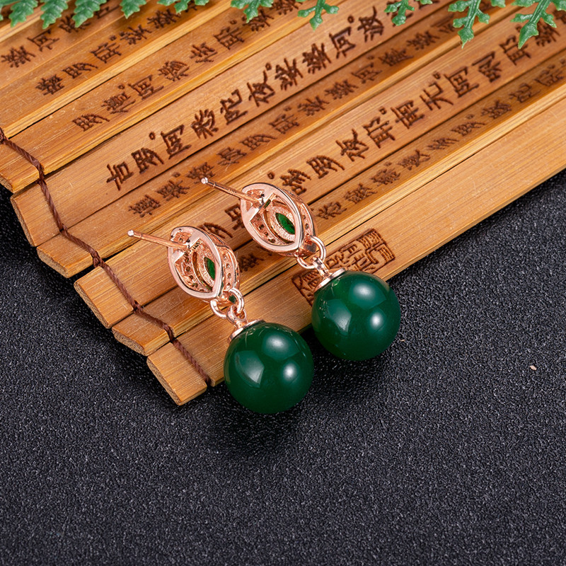 Gold Plated Jewelry - Pendientes de cuentas de Jade Natural,