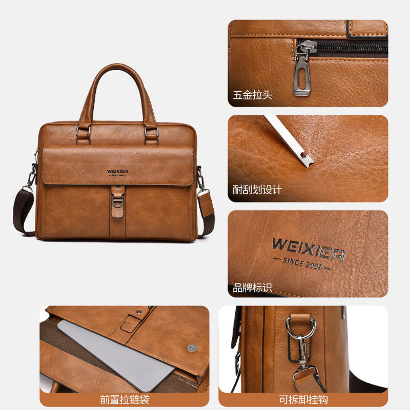 Maletín de Cuero PU Marrón Osc - Leather Briefcase reseña y precio